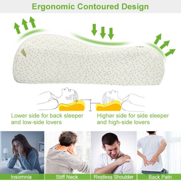 Bamboo Sleeping Orthopedic Memory Foam Pillow Contour Cervical Neck Support NWOT - Picture 2 of 6